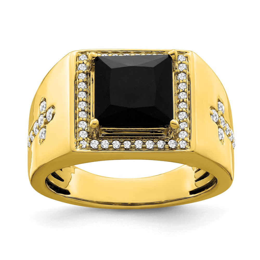 14K Gelbgold Herrenring mit Onyx und echten Diamanten in Kreuzform