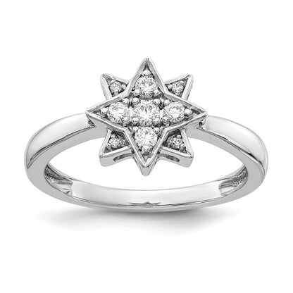 14K Weißgold Ring mit natürlichen Diamanten in Sternform