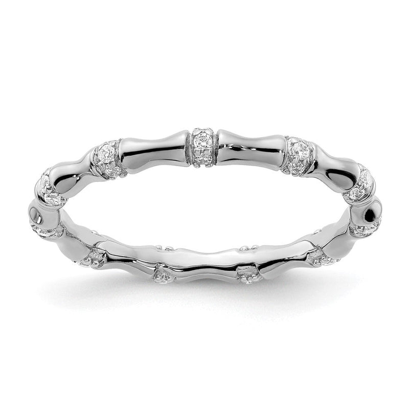 14K Weißgold Ring mit natürlichen Diamanten im Bambus-Design