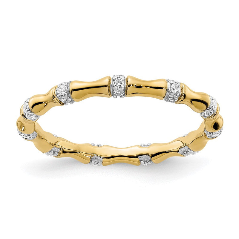 14K Gelbgold Bambus-Ring mit natürlichen Diamanten (Fancy-Schliff)