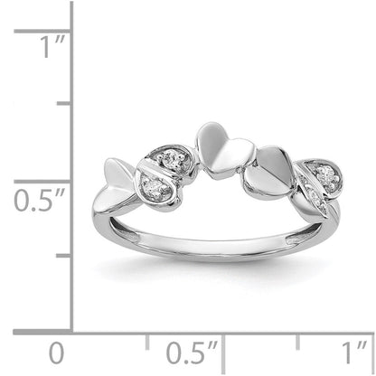 14K Weißgold Ring mit natürlichen Diamant-Herzen
