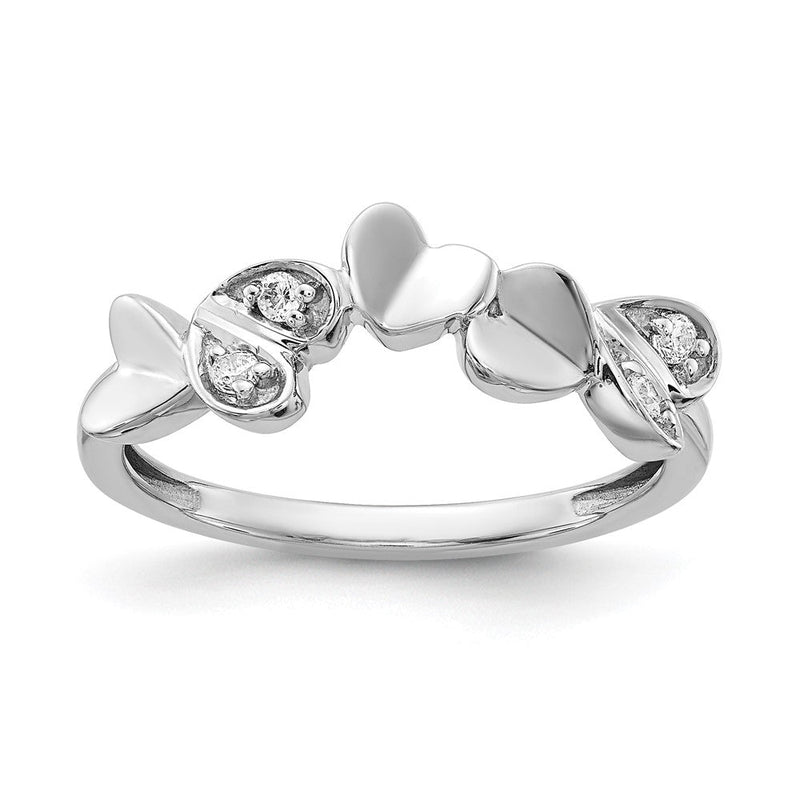 14K Weißgold Ring mit natürlichen Diamant-Herzen