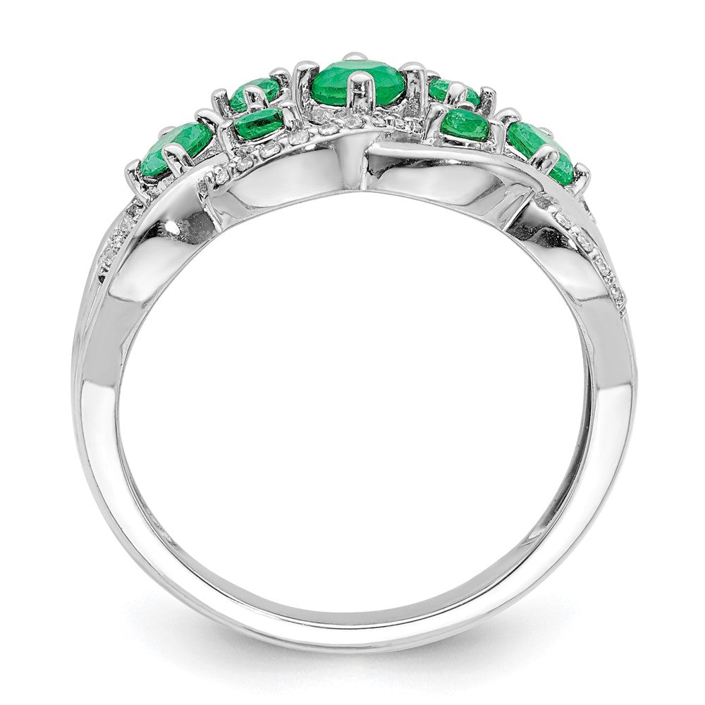 14K Weißgold Ring mit echten Diamanten und Smaragden, ausgefallenes Design