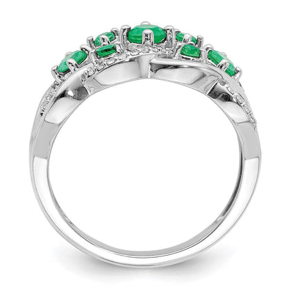 14K Weißgold Ring mit echten Diamanten und Smaragden, ausgefallenes Design
