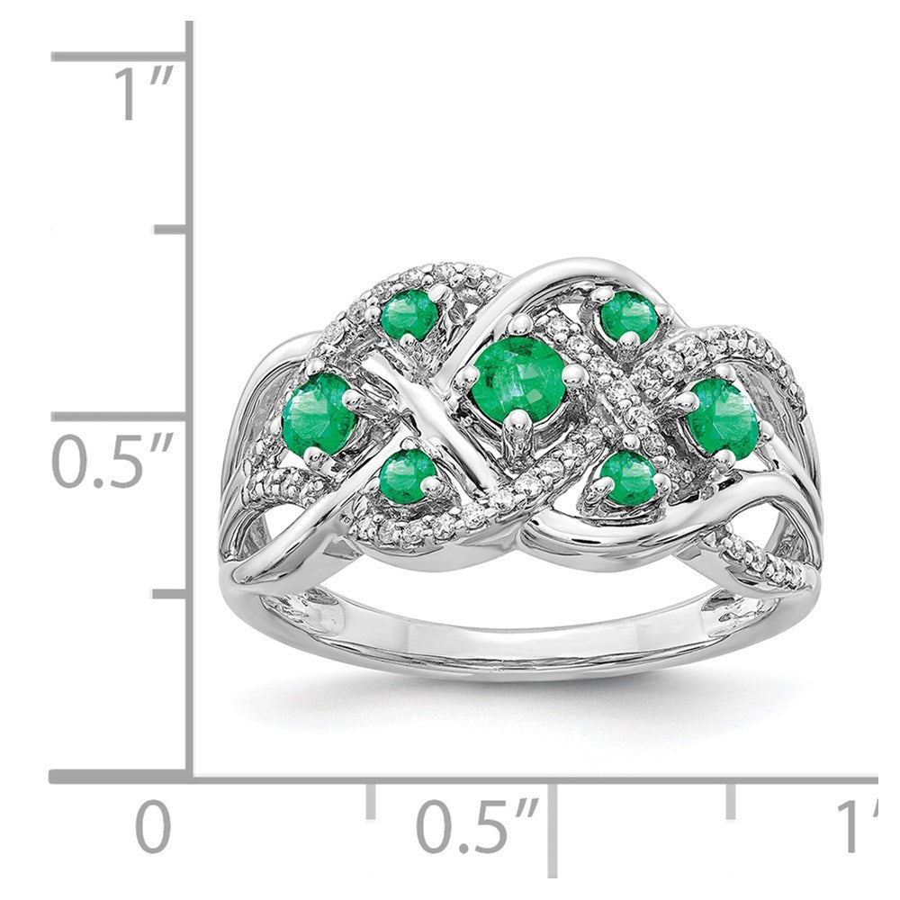 14K Weißgold Ring mit echten Diamanten und Smaragden, ausgefallenes Design