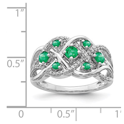 14K Weißgold Ring mit echten Diamanten und Smaragden, ausgefallenes Design