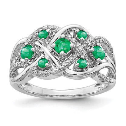 14K Weißgold Ring mit echten Diamanten und Smaragden, ausgefallenes Design