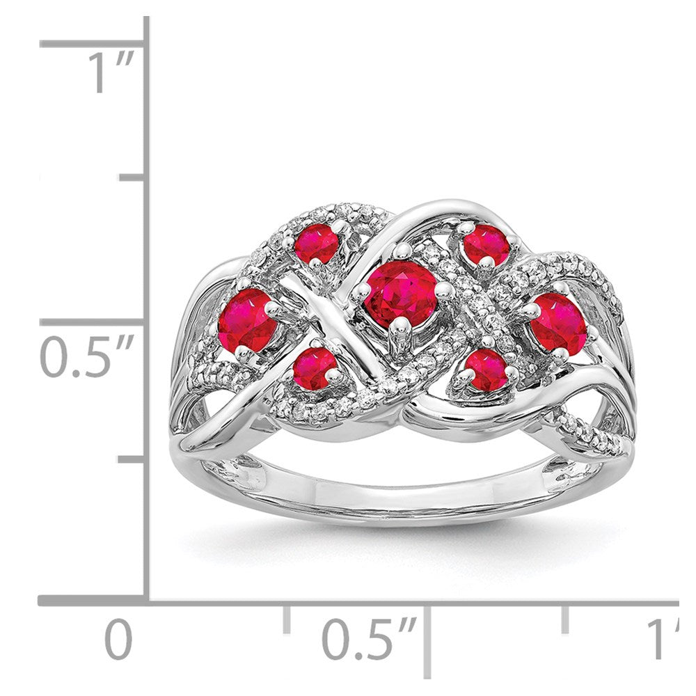 14K Weißgold Echt Diamant und Rubin Fantasie Ring