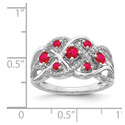 14K Weißgold Echt Diamant und Rubin Fantasie Ring