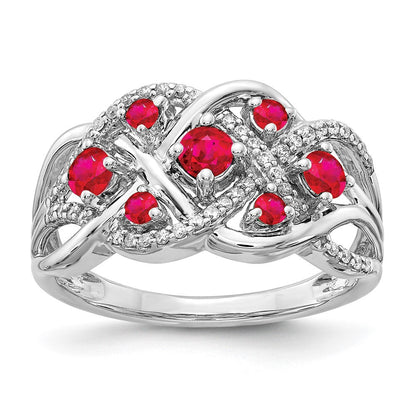 14K Weißgold Echt Diamant und Rubin Fantasie Ring