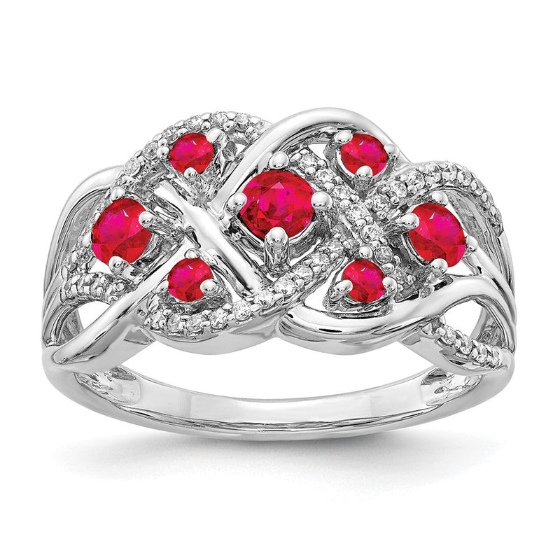 14K Weißgold Echt Diamant und Rubin Fantasie Ring