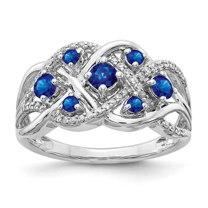 14K Weißgold Echt Diamant und Saphir Fantasie Ring