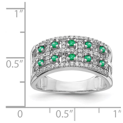 14K Weißgold Ring mit echtem Diamant und Smaragd, Fancy-Design