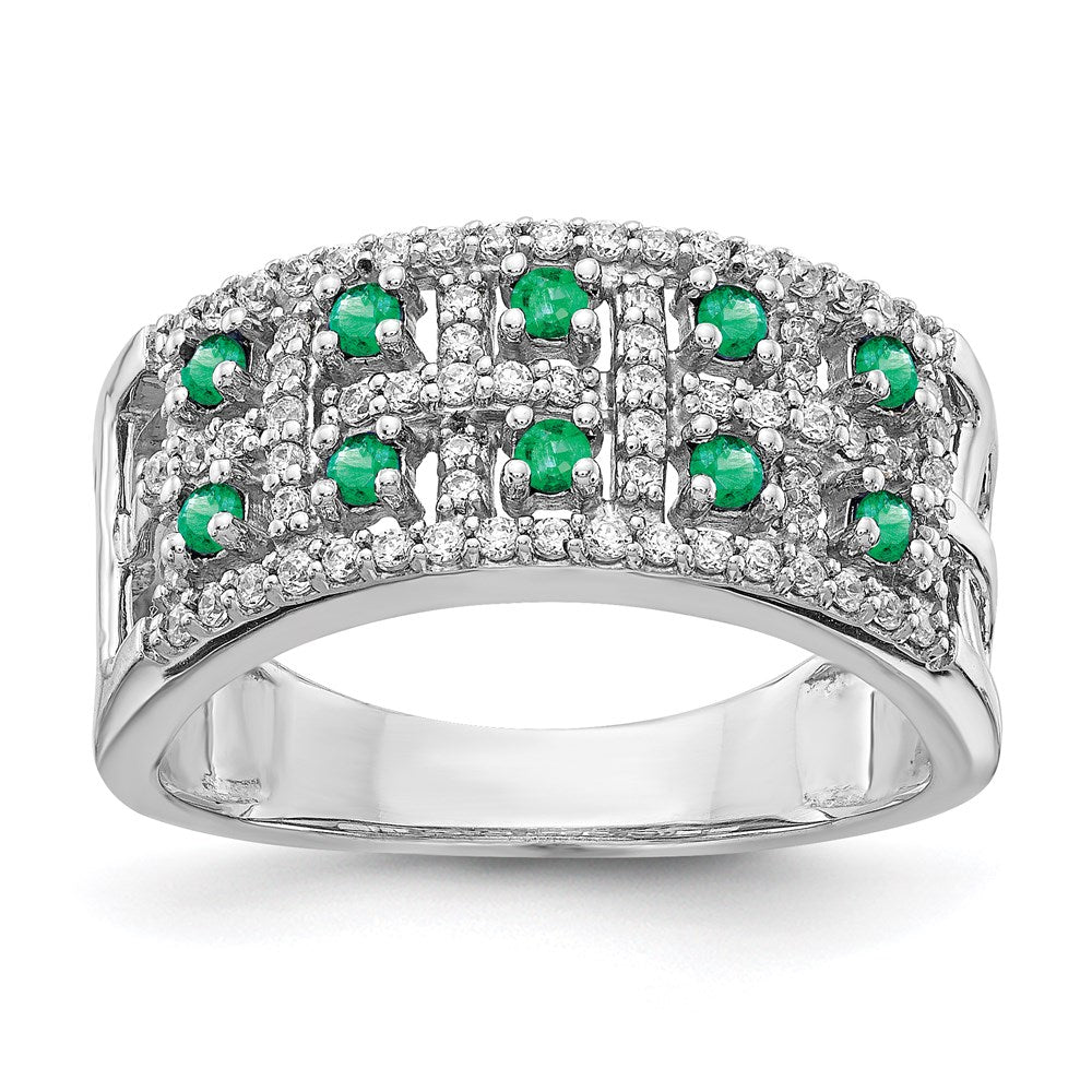 14K Weißgold Ring mit echtem Diamant und Smaragd, Fancy-Design