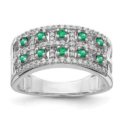 14K Weißgold Ring mit echtem Diamant und Smaragd, Fancy-Design