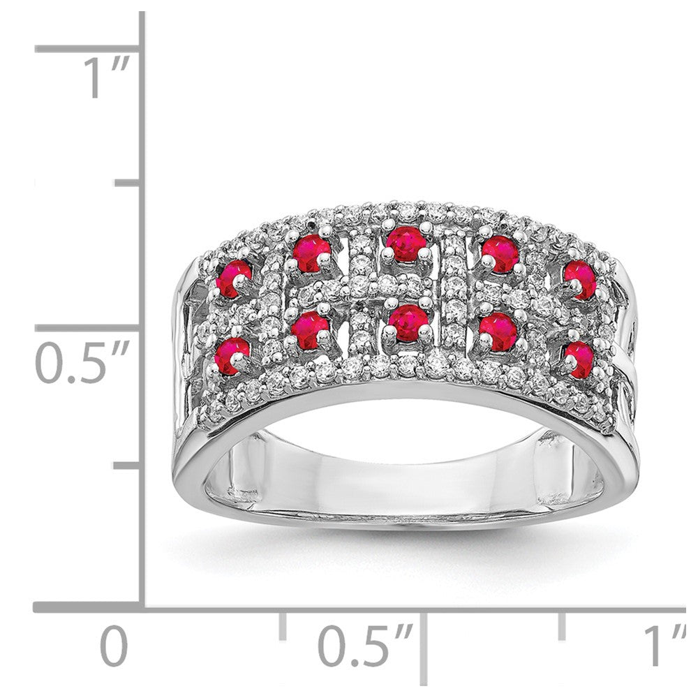14K Weißgold Ring mit natürlichen Diamanten und Rubinen, Fantasieform