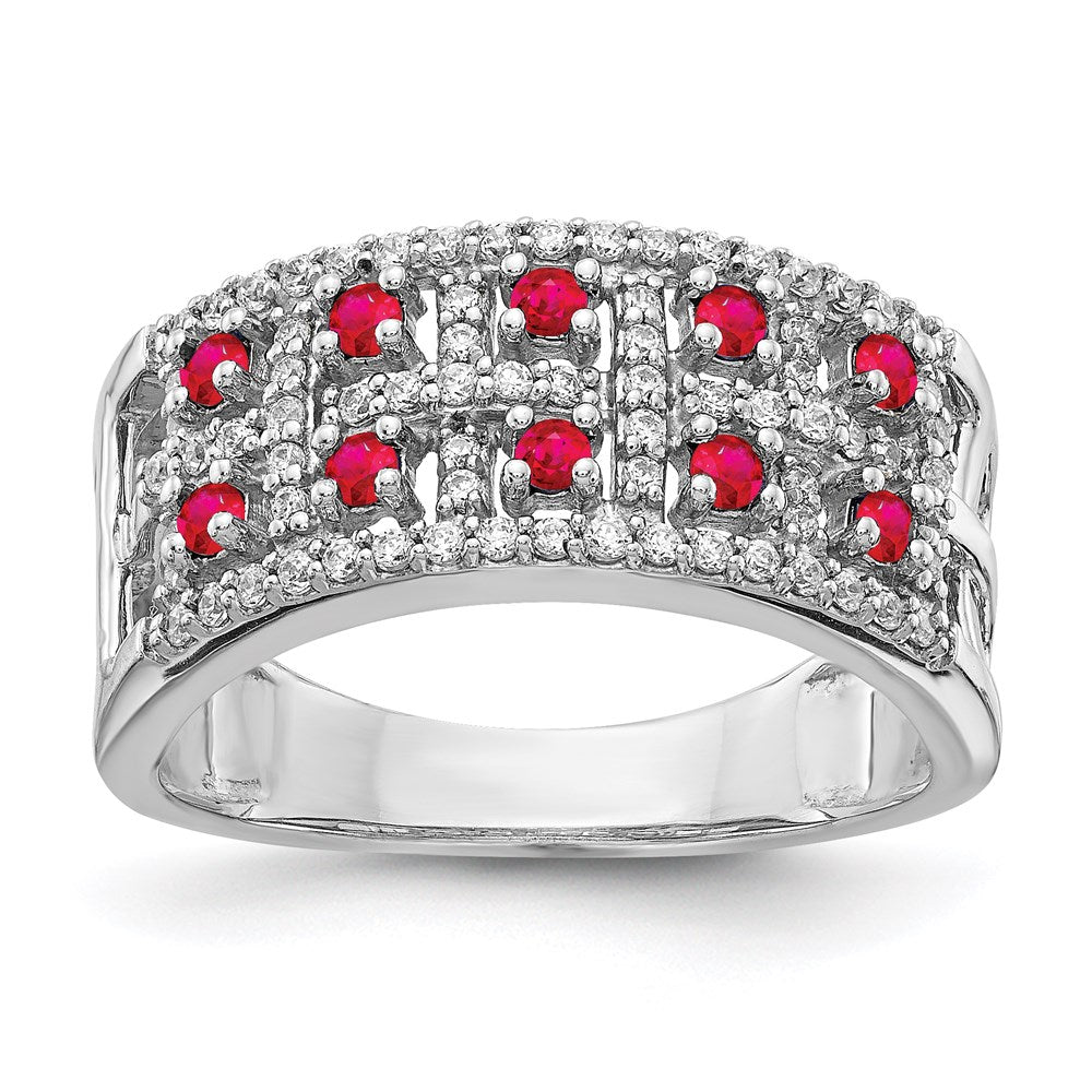 14K Weißgold Ring mit natürlichen Diamanten und Rubinen, Fantasieform