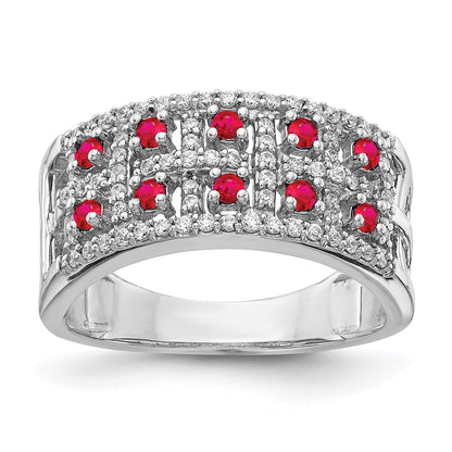 14K Weißgold Ring mit natürlichen Diamanten und Rubinen, Fantasieform