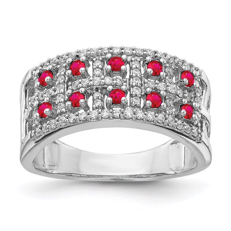14K Weißgold Ring mit natürlichen Diamanten und Rubinen, Fantasieform