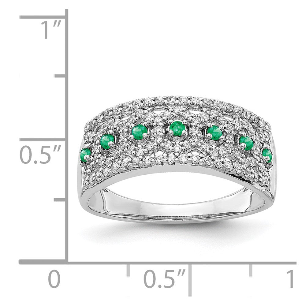 14K Weißgold Ring mit echtem Diamant und Smaragd, Fancy