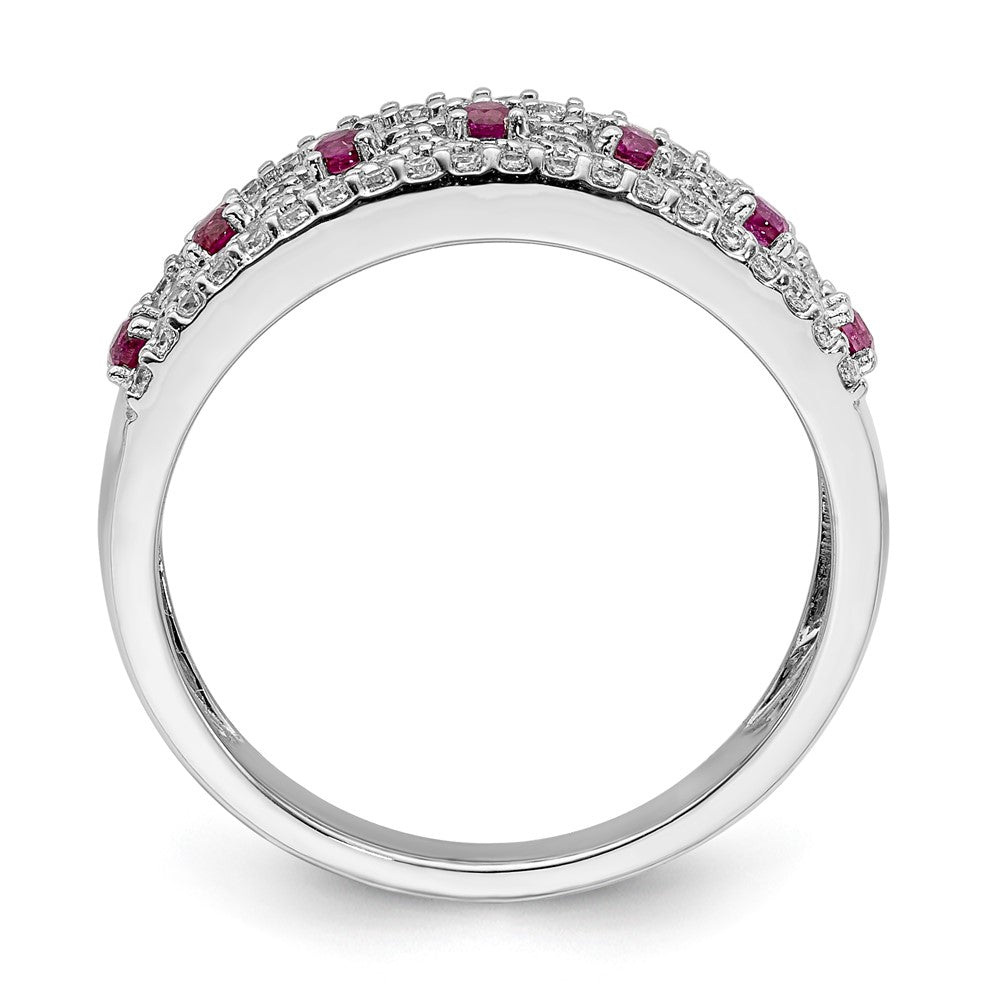 14K Weißgold Ring mit natürlichen Diamanten und Rubinen, Fashion-Design
