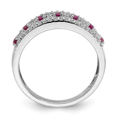 14K Weißgold Ring mit natürlichen Diamanten und Rubinen, Fashion-Design