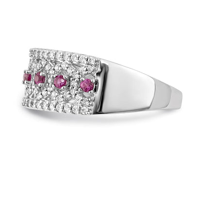 14K Weißgold Ring mit natürlichen Diamanten und Rubinen, Fashion-Design
