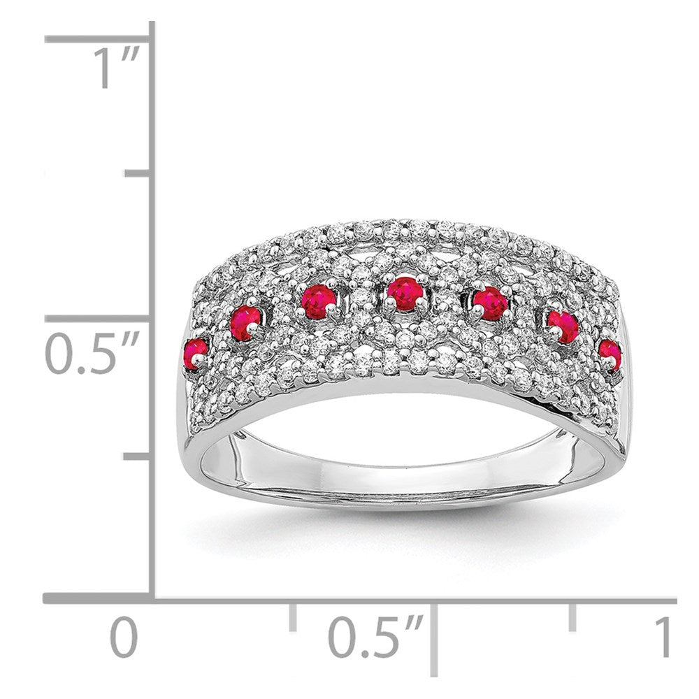 14K Weißgold Ring mit natürlichen Diamanten und Rubinen, Fashion-Design