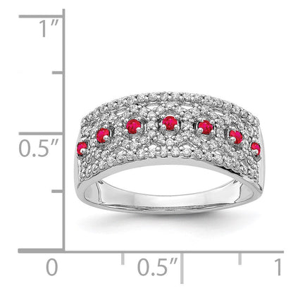 14K Weißgold Ring mit natürlichen Diamanten und Rubinen, Fashion-Design