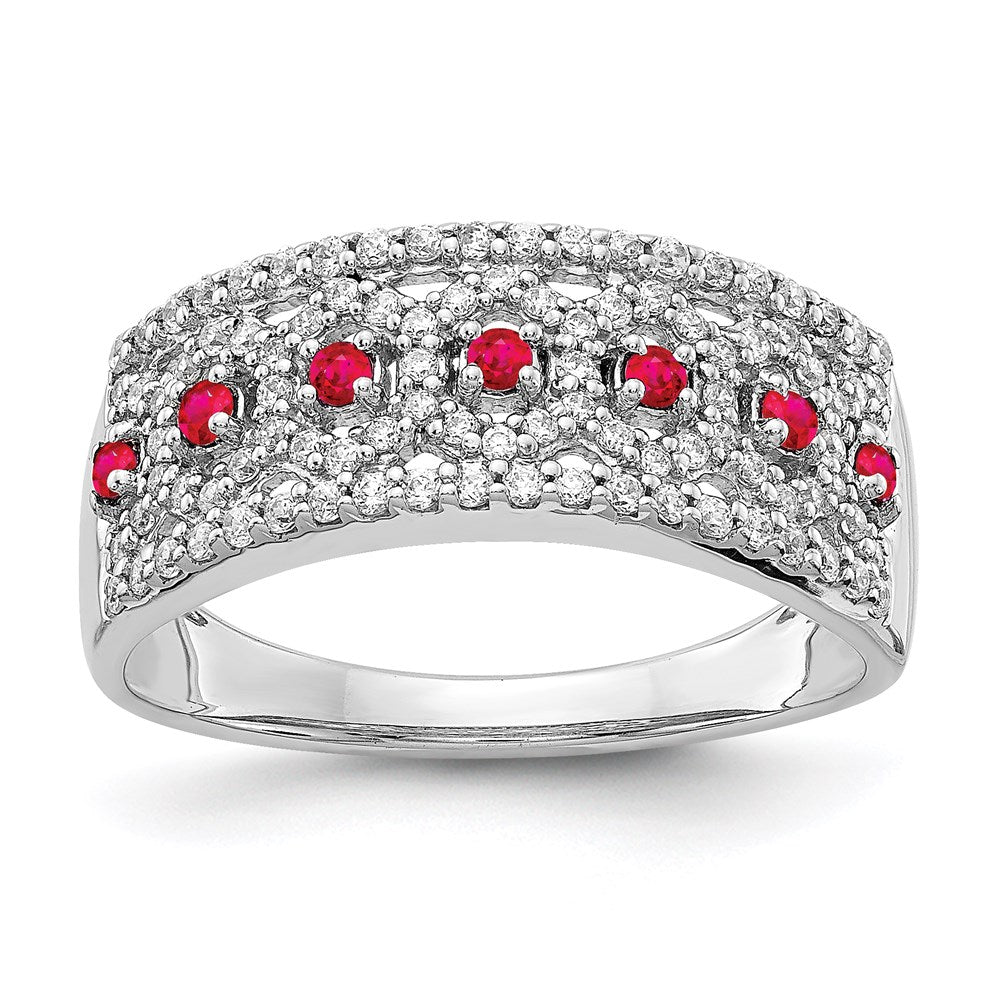 14K Weißgold Ring mit natürlichen Diamanten und Rubinen, Fashion-Design