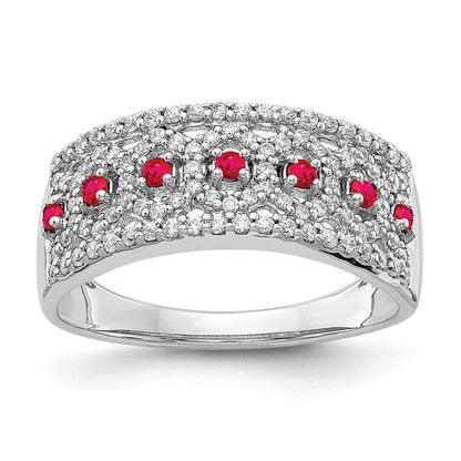 14K Weißgold Ring mit natürlichen Diamanten und Rubinen, Fashion-Design