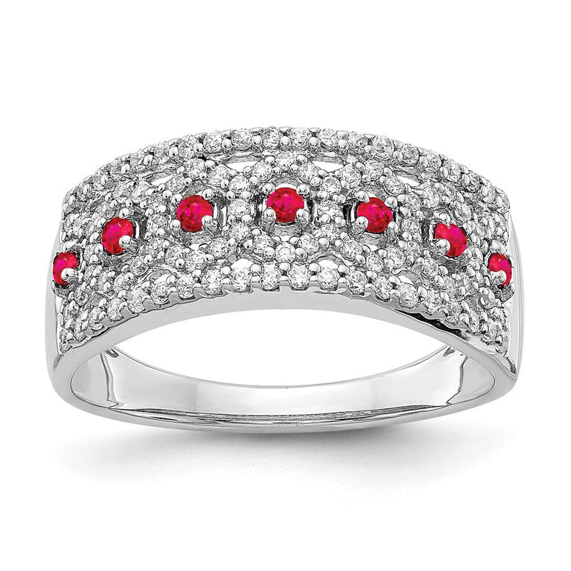 14K Weißgold Ring mit natürlichen Diamanten und Rubinen, Fashion-Design