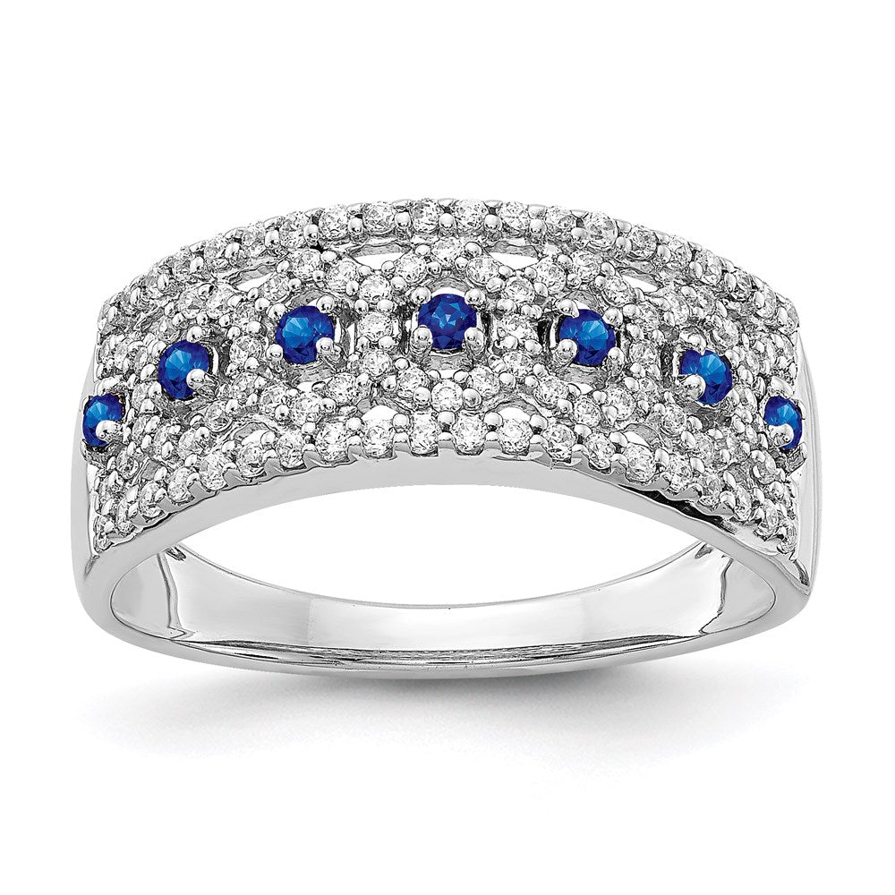 14K Weißgold Ring mit natürlichen Diamanten und blauen Saphiren, Fashion-Design