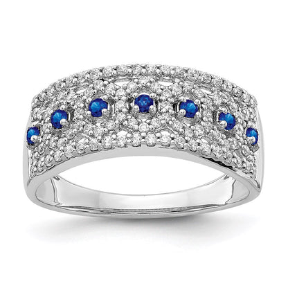 14K Weißgold Ring mit natürlichen Diamanten und blauen Saphiren, Fashion-Design