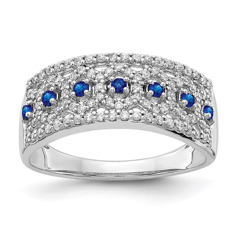 14K Weißgold Ring mit natürlichen Diamanten und blauen Saphiren, Fashion-Design