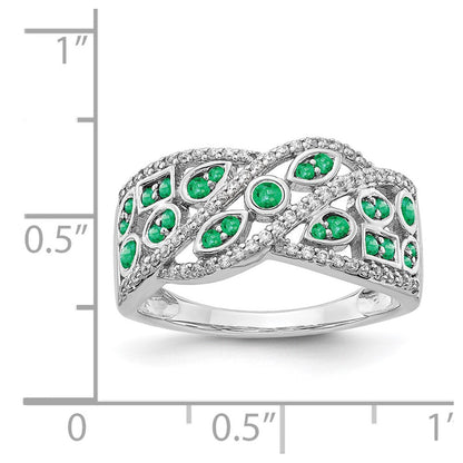 14K Weißgold Ring mit echtem Diamant und Smaragd, Fantasie-Design