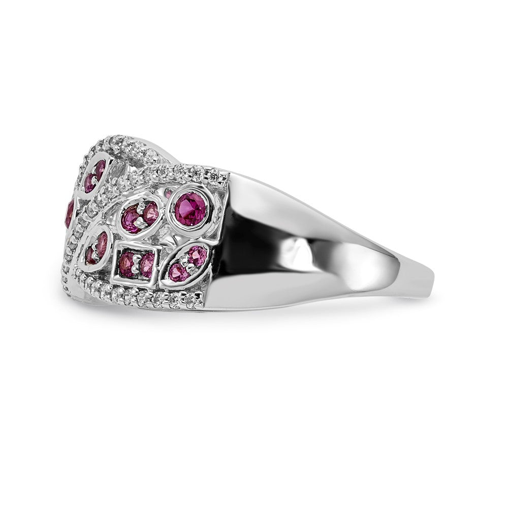 14K Weißgold Ring mit echten Diamanten und Rubinen, Fancy-Design