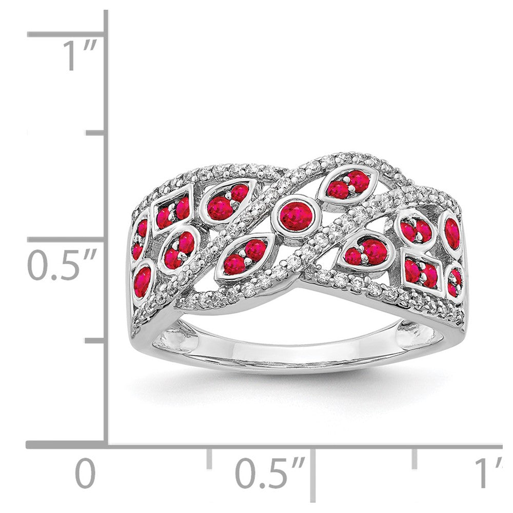 14K Weißgold Ring mit echten Diamanten und Rubinen, Fancy-Design