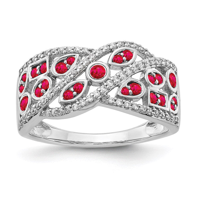 14 Karat Weißgold Ring mit natürlichen Diamanten und Rubinen, Fashion-Design