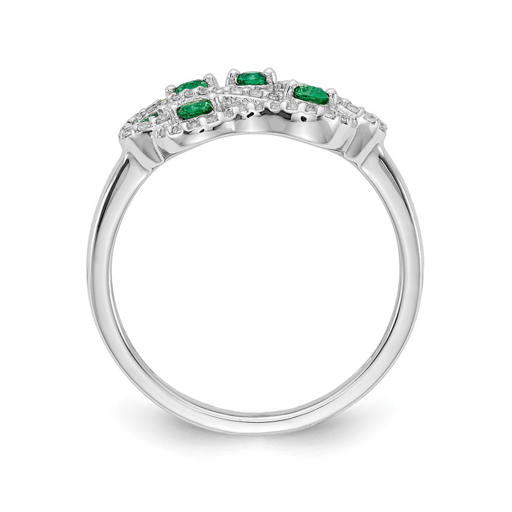 14K Weißgold Ring mit echten Diamanten und Smaragden, ausgefallenes Design