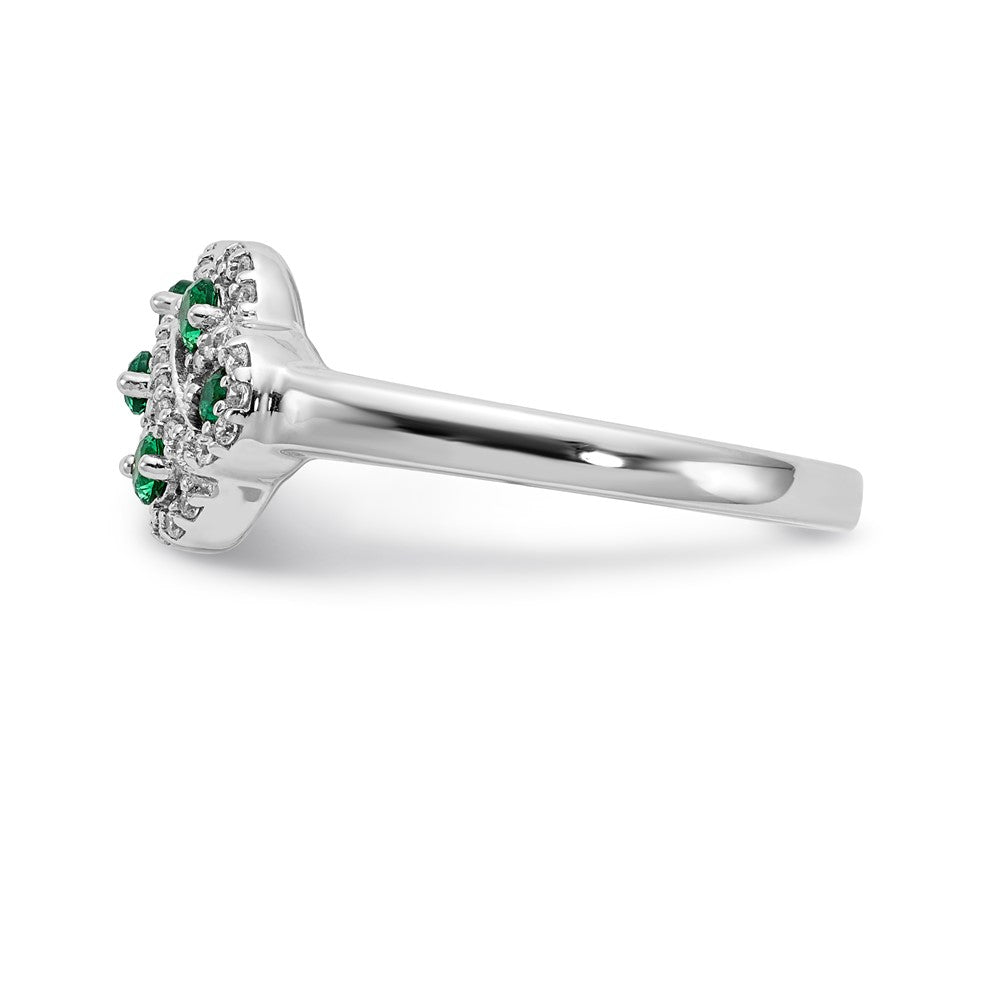 14K Weißgold Ring mit echten Diamanten und Smaragden, ausgefallenes Design