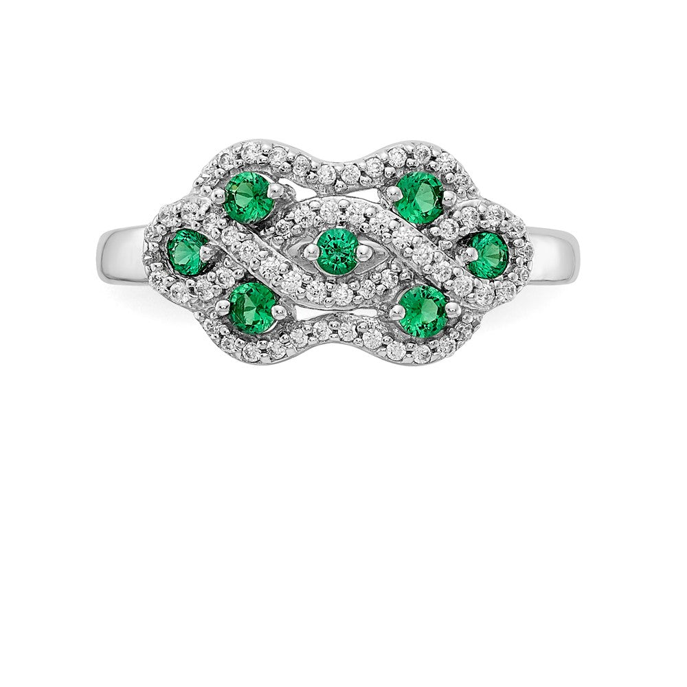 14K Weißgold Ring mit echten Diamanten und Smaragden, ausgefallenes Design
