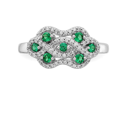 14K Weißgold Ring mit echten Diamanten und Smaragden, ausgefallenes Design