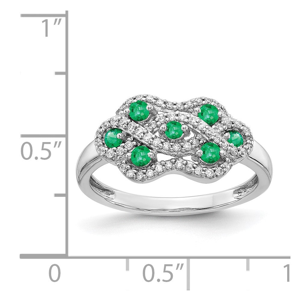 14K Weißgold Ring mit echten Diamanten und Smaragden, ausgefallenes Design