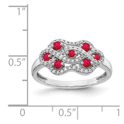14K Weißgold Ring mit natürlichen Diamanten und Rubinen im Fantasie-Design