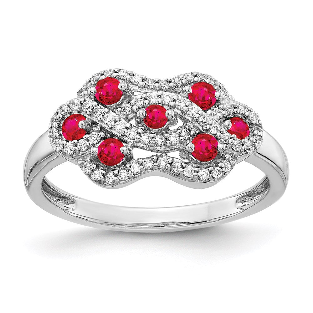 14K Weißgold Ring mit natürlichen Diamanten und Rubinen im Fantasie-Design