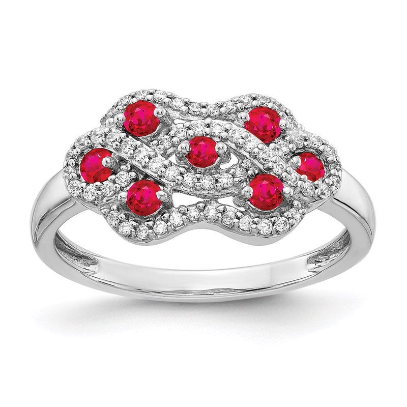 14K Weißgold Ring mit natürlichen Diamanten und Rubinen im Fantasie-Design