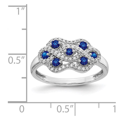 14K Weißgold Ring mit echten Diamanten und Saphiren, Fantasie-Design