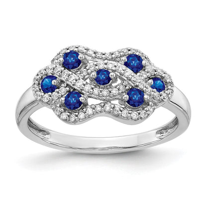 14K Weißgold Ring mit echten Diamanten und Saphiren, Fantasie-Design