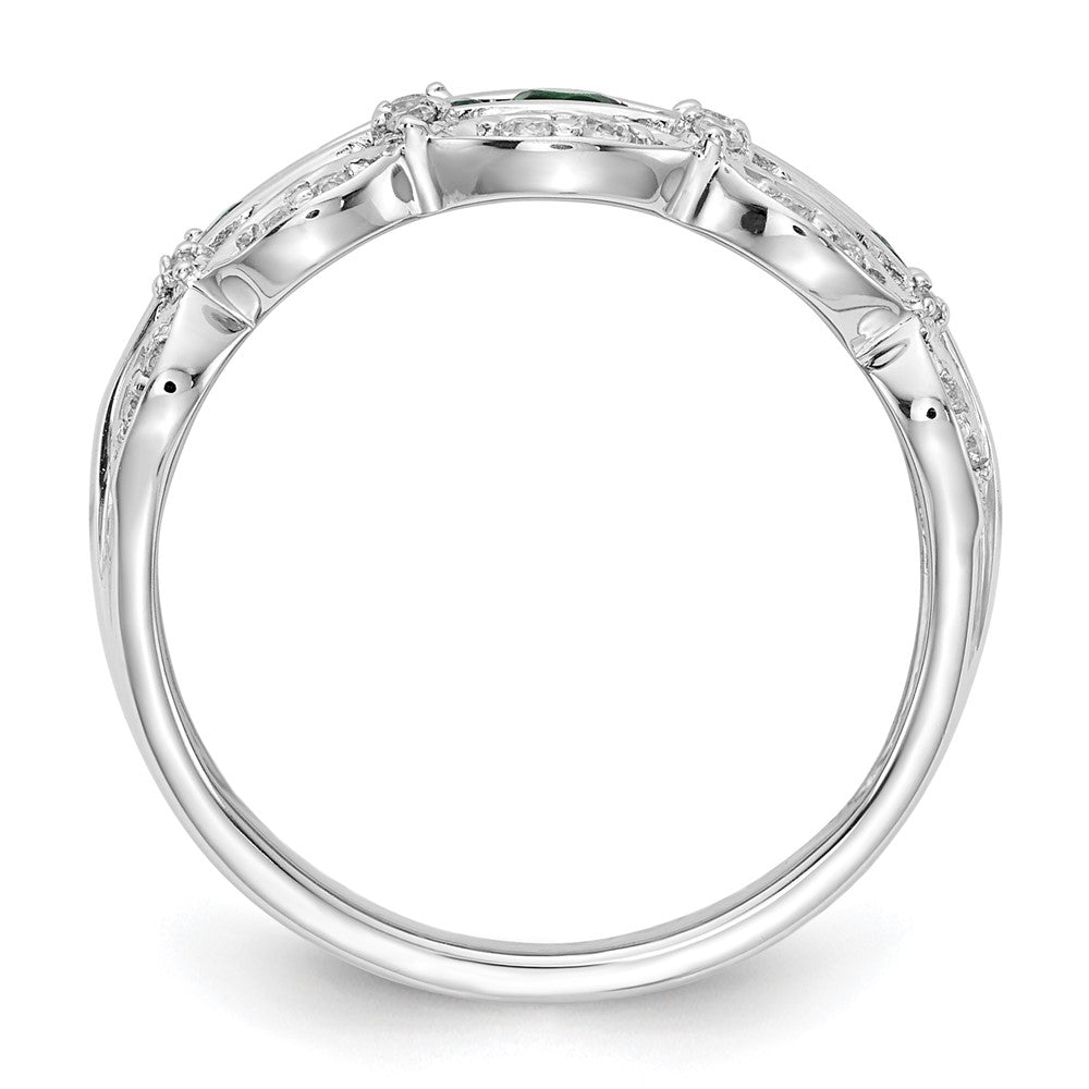 14K Weißgold Ring mit 0,2 ct. im Labor gezüchteten Diamanten VS/SI+ G+ und im Labor gezüchtetem Smaragd, Fancy-Design